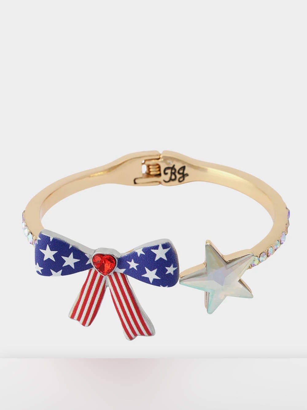 Betsey Johnson Gold-tone Americana Bow & Iridescent Star Hinge Bracelet NWT